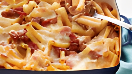 A photo of baked ziti to go with the dish.